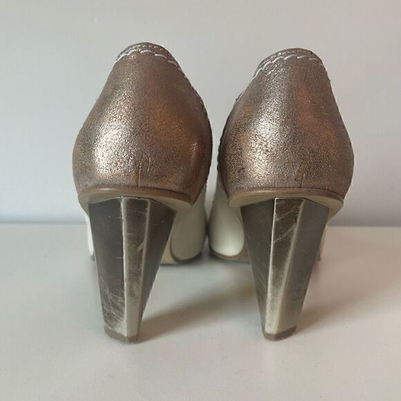 Vintage Fly London White Gold Heels Funky Artsy Size 37 (US 6.5) - Picture 7 of 10